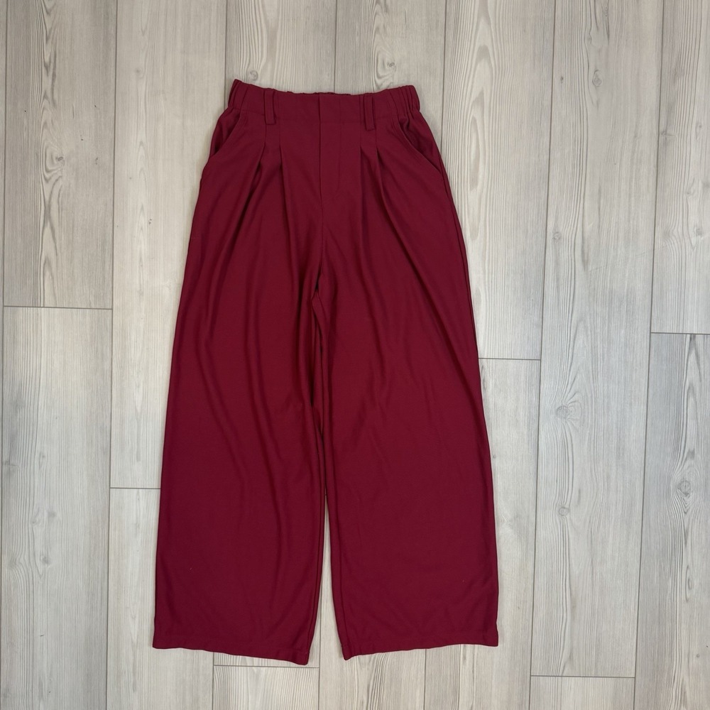 Halara Flex High Waisted Pocket Wide Leg Waffle Work Pants Women's Small Red